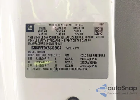 2011 Chevrolet Traverse Ls z USA, uszkodzony, nr VIN 1GNKRFEDXBJ308004